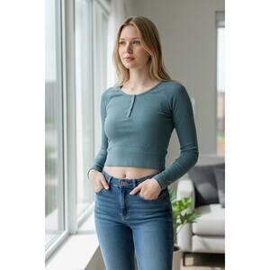 2/$30 DSG X Twitch + Allison Women's Seamless Long Sleeve Henley Sapphire Smoke